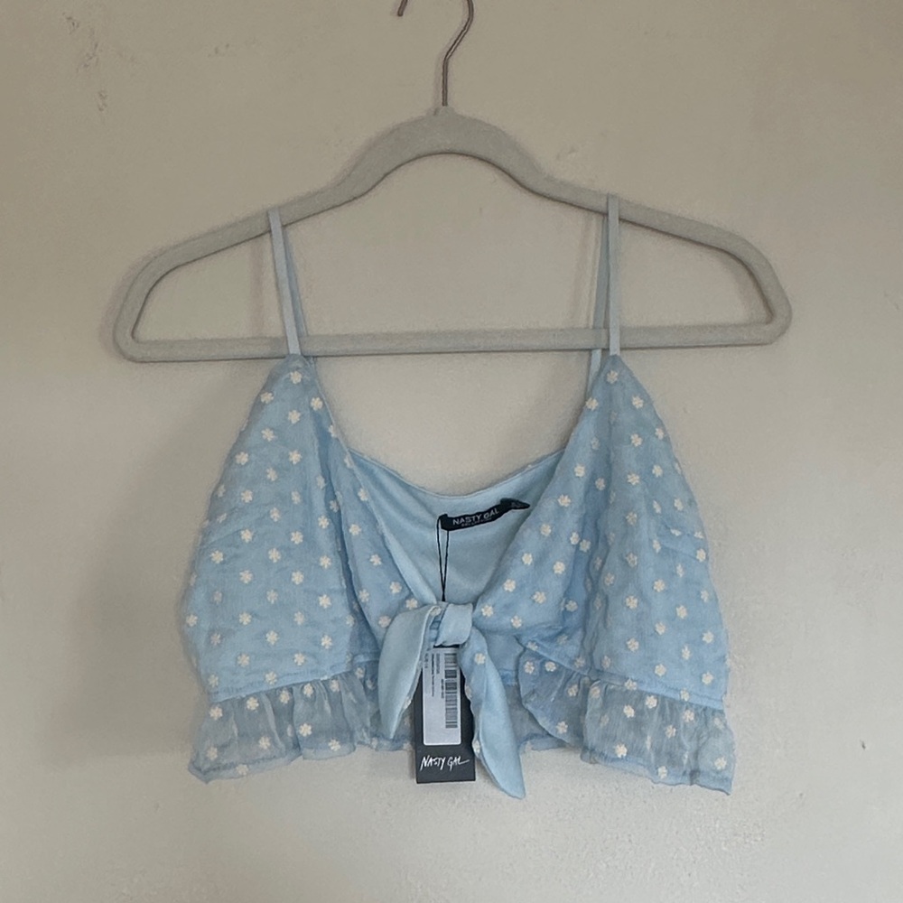 Nasty Gal Light Blue Floral Crop Top